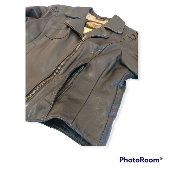 Women's 40/12 (Large L) Harley-Davidson Leather Jacket Raised Yellow Rose - Picture 5 of 11